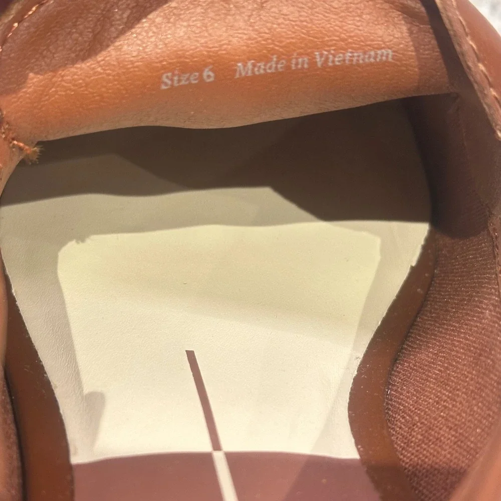 Dolce Vita Womens 6 Slingback Loafers Cognac Leather Buckle Preppy Dark Academia